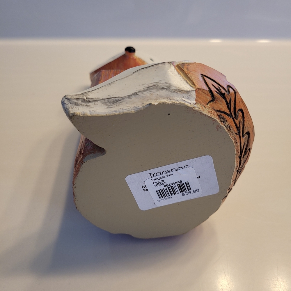 Fox Figurine Rustic Wood-look Resin With Woodsy Etchings On Tail - Picture 11 of 16